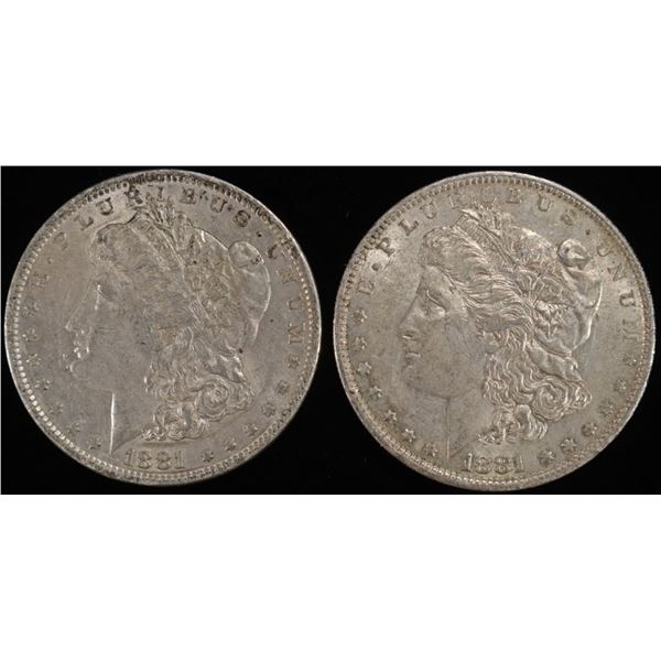 (2) 1881-O MORGAN DOLLARS AU