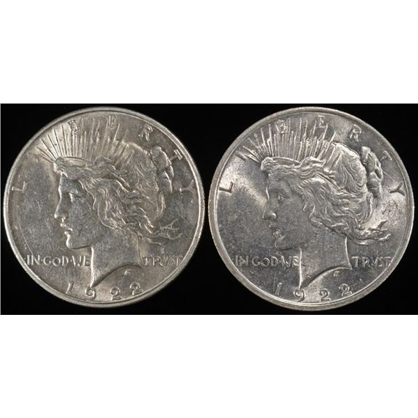 (2) 1922 PEACE DOLLARS BU