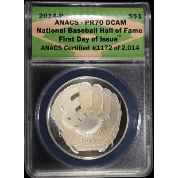 2014-P PROOF SILV BASEBALL COMM $1 ANACS PR70 DCAM