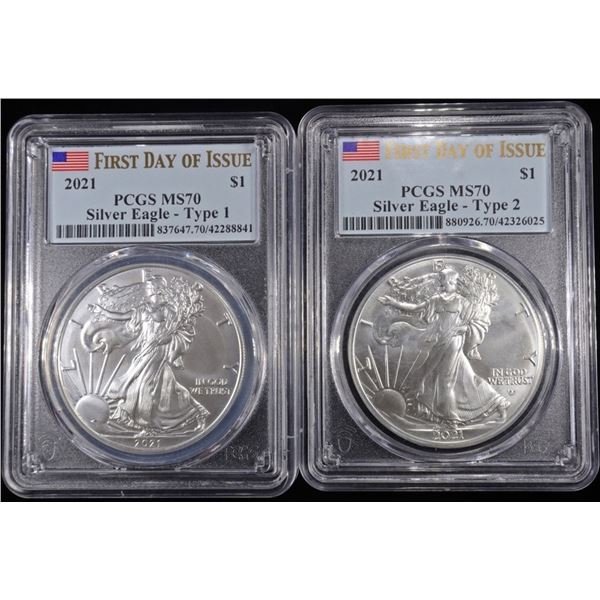 2021 T-1 & 2021 T-2 AMERICAN SILVER EAGLES PCGS