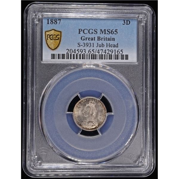 1887 SILVER GREAT BRITAIN 3D PCGS MS65 S-3931