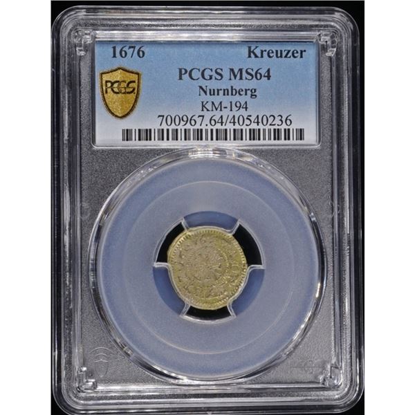 1676 SILVER NURNBERG KREUZER PCGS MS64 KM-194