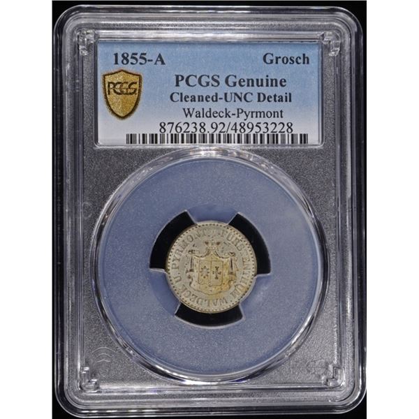 1855-A SILVER WALDECK-PYRMONT GROSCH PCGS UNC DET