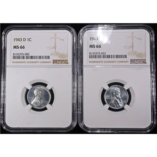 1943-D & 1943-S STEEL LINCOLN CENTS NGC MS66