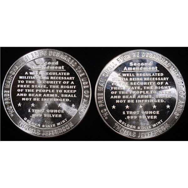 (2) 1 OZ .999 SILVER 2ND AMENDMENT ROUNDS