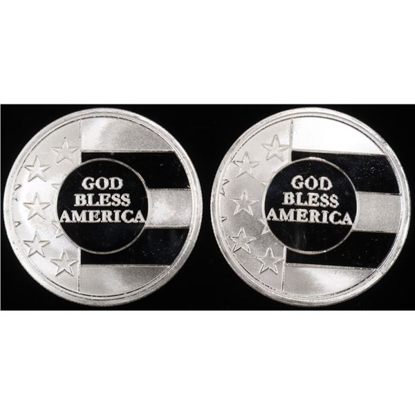 (2) 1 OZ .999 SILVER GOD BLESS AMERICA ROUNDS