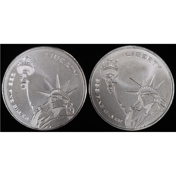 (2) 1 OZ .999 SILVER STATUE OF LIBERTY ROUNDS