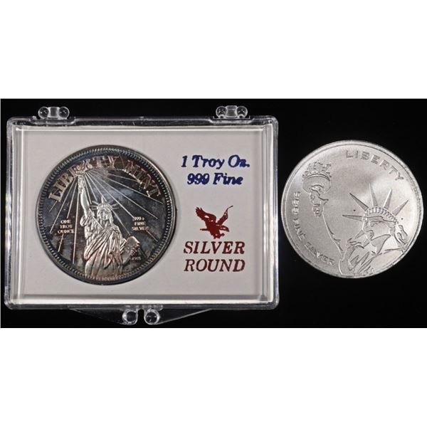(2) 1 OZ .999 SILVER STATUE OF LIBERTY ROUNDS