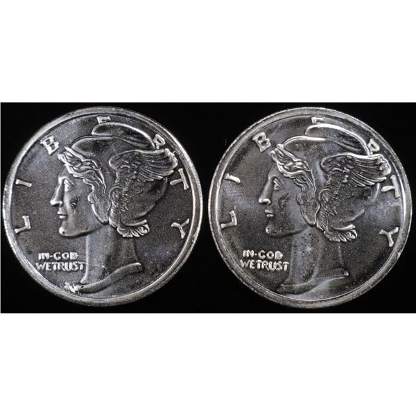 (2) 1 OZ .999 SILVER MERCURY DESIGN ROUNDS
