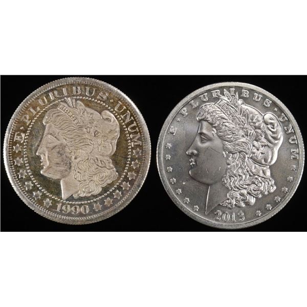 (2) 1 OZ .999 SILVER MORGAN DESIGN ROUNDS