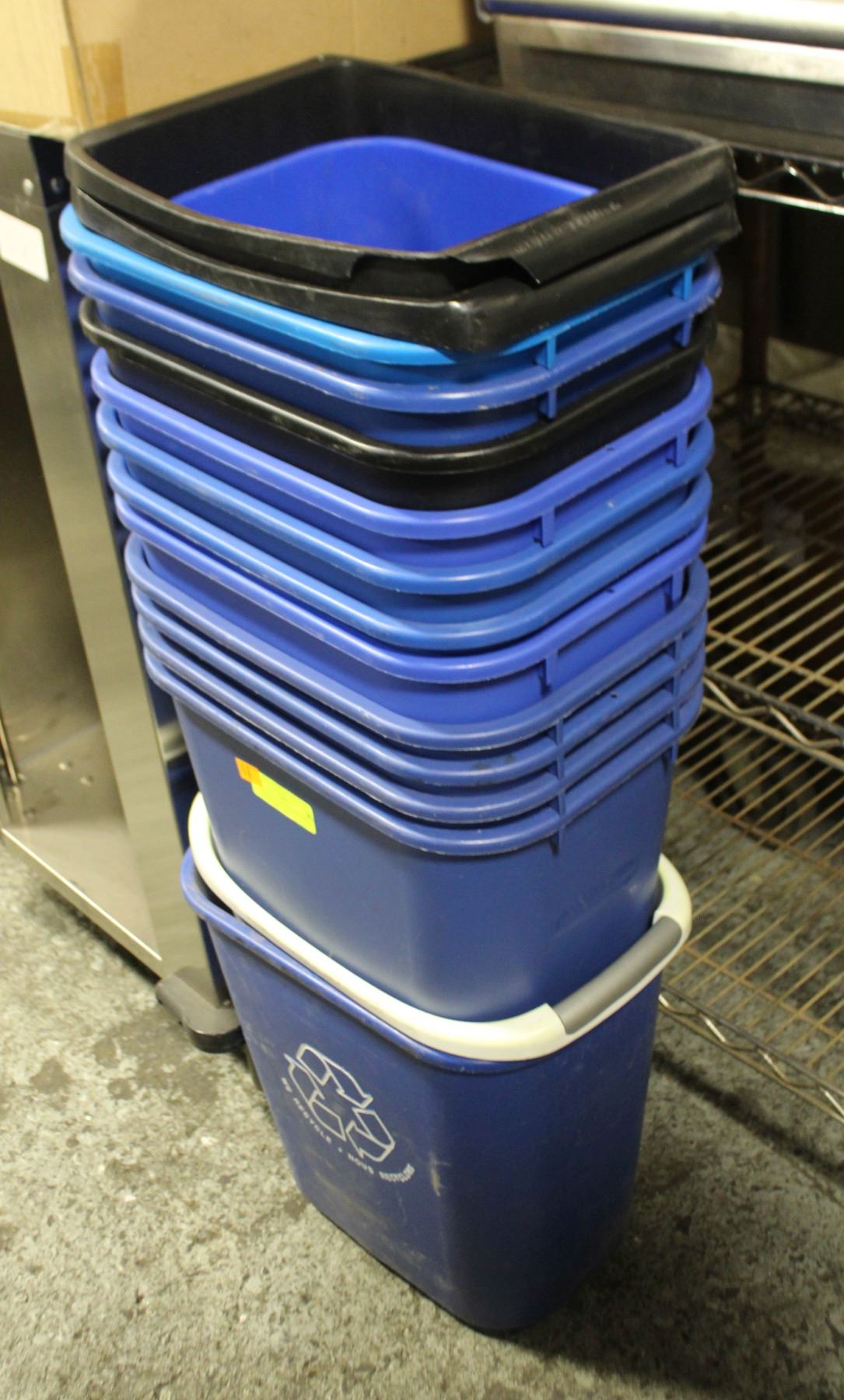 Trash Container Stack STACK OF 15 ASSORTED TRASH / RECYCLING CANS