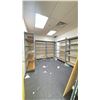 Image 1 : CONTENTS OF BACK STORAGE ROOM INCLUDING: 6 BAYS OF GREY METAL EZ-RECT SHELVING WITH WOOD *ALL 16"D