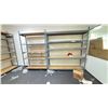 Image 4 : CONTENTS OF BACK STORAGE ROOM INCLUDING: 6 BAYS OF GREY METAL EZ-RECT SHELVING WITH WOOD *ALL 16"D