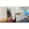 Image 1 : WHITE ELECTRIC WATER COOLER, GOLD FRAMED FLOOR MIRROR, WHITE 6 DRAWER STORAGE CABINET, & ASSORTED