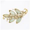 Image 4 : Ming's 14K Gold Marquise Cabochon Jade Cultured Pearl Branch Cluster Pin Brooch