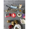 Image 2 : Lot Of Vintage Collectibles - Souvenier Spoons, Button Pins, Curios & More