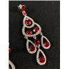 Image 2 : Beatiful Large Pair of Dangle Earrings w/ Dark Red Stones and White Rhinestones