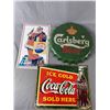 Image 1 : 3 Metal Beverage Signs - 15" Diam. Carlsberg Beer, 10" x 16" Pepsi & 12.5" x 16" Coca-Cola