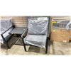 Image 2 : PATIOFLARE SAM 3 PC BLACK CAST ALUMINUM OUTDOOR PATIO CHAT SET WITH GREY CUSHIONS *IN BOX*