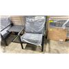 Image 2 : PATIOFLARE SAM 3 PC BLACK CAST ALUMINUM OUTDOOR PATIO CHAT SET WITH GREY CUSHIONS *IN BOX*