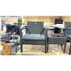 Image 2 : PATIOFLARE MELODY PF10029 BK BLACK PLASTIC RATTAN 3PCS OUTDOOR PATIO CHAT SET WITH GREY CUSHIONS
