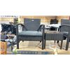 Image 2 : PATIOFLARE MELODY PF10029 BK BLACK PLASTIC RATTAN 3PCS OUTDOOR PATIO CHAT SET WITH GREY CUSHIONS