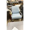 Image 3 : PAIR OF WOODARD NICO GREY CAST ALUMINUM OUTDOOR PATIO ARM CHAIRS WITH BLUE CUSHIONS