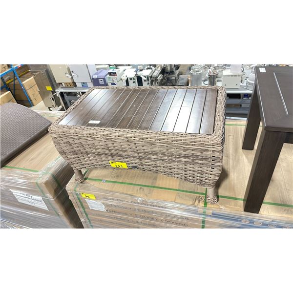 RATANA LIGHT BROWN PLASTIC RATTAN/ ALUMINUM TOP OUTDOOR PATIO COFFEE TABLE