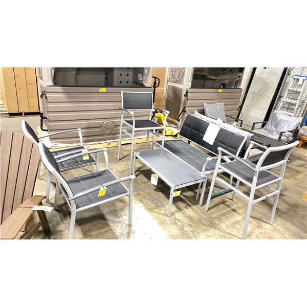 RATANA BLACK/GREY 6 PCS OUTDOOR PATIO SET INCLUDING TWO BAR STOOLS - 1: 40"H BAR STOOL & 1: 44"H