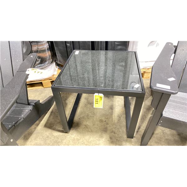 BLACK SQUARE 22.5"W CAST ALUMINUM WITH MARBLE TOP OUTDOOR SIDE TABLE