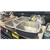 Image 1 : 3 ASSORTED STAINLESS STEEL SINKS, 1 WHITE METAL BATHROOM SINK & 1 STAINLESS STEEL FAUCET