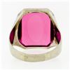 Image 6 : Antique Art Deco Mens Large Engraved 14k White Gold & Rectangular Red Stone Ring