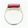 Image 7 : Antique Art Deco Mens Large Engraved 14k White Gold & Rectangular Red Stone Ring