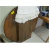 Image 1 : ROUND SOLID WOOD TABLE W/LEAF & TABLECLOTH - NO LEGS