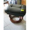 Image 2 : LEATHER FOOTSTOOL W/WOODEN BASE