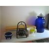 Image 1 : DECORATIVE ITEMS, SHAVING MUG, CANDLEHOLDER, BLUE LIDDED JAR, ETC.