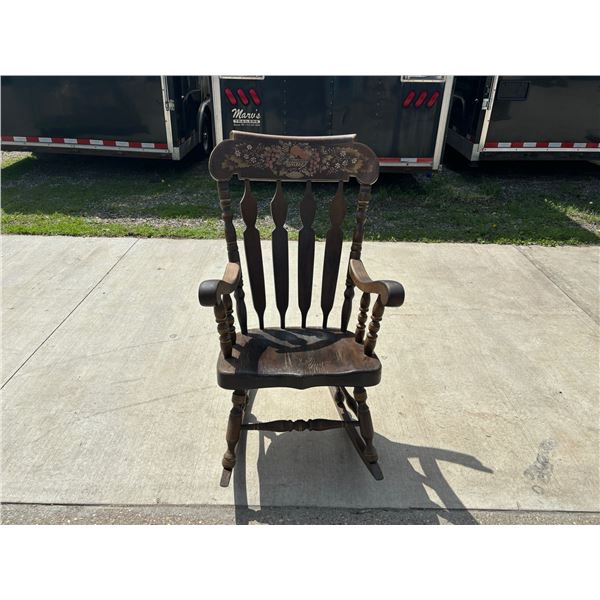 CHUNKY WOODEN COLONIAL STYLE STENCILED ROCKING CHAIR