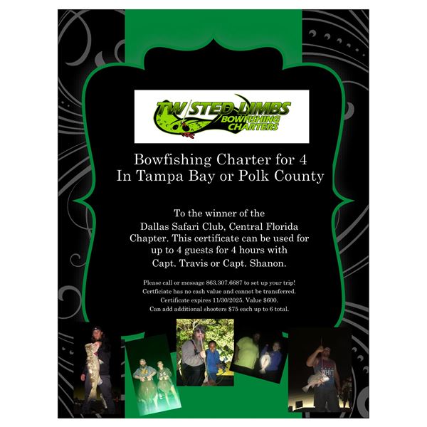 Twisted LImbs Bowfishing Charters up to 4 people 4 Hours