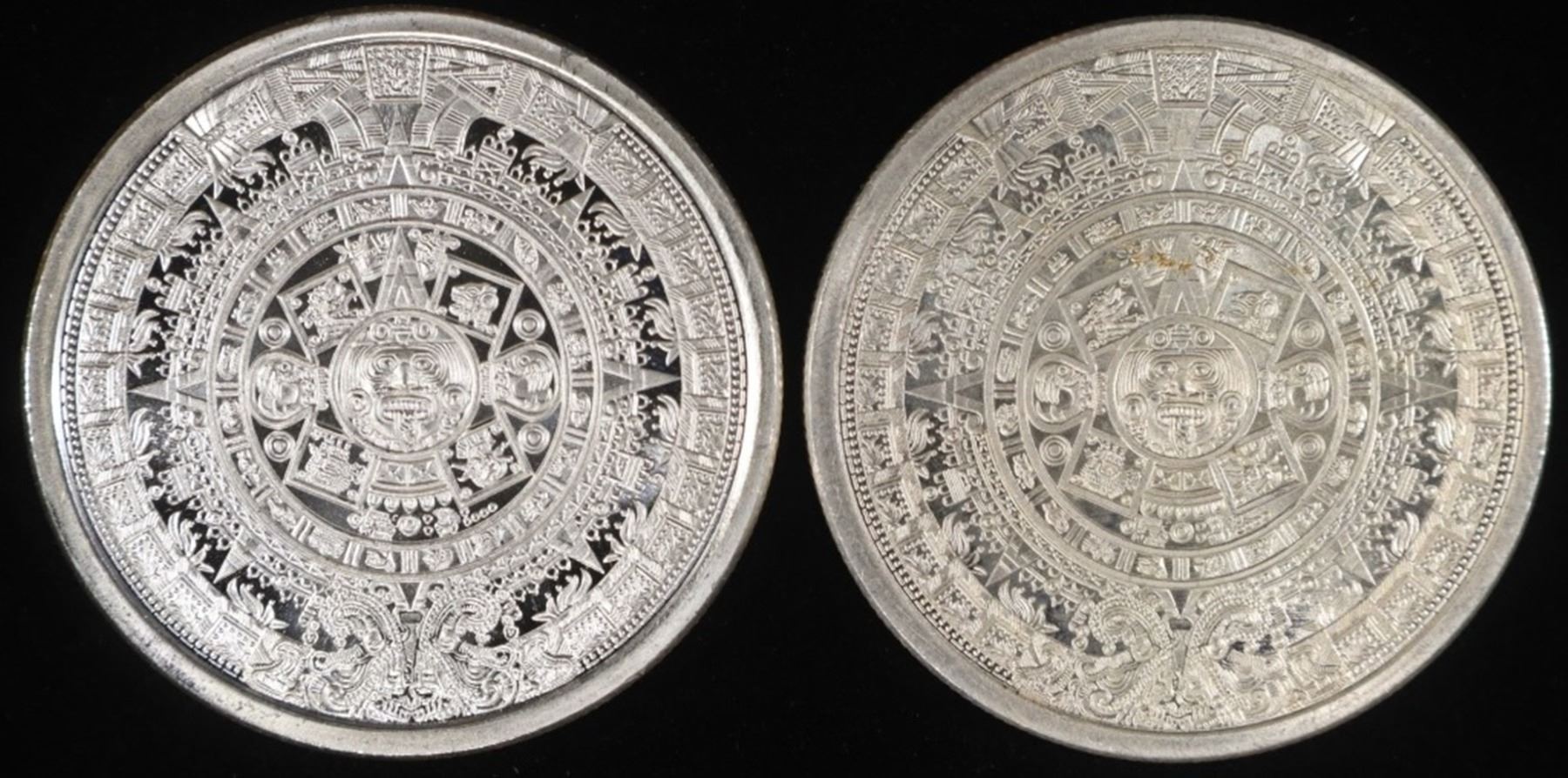 (2) 1 OZ .999 SILVER AZTEC CALENDAR ROUNDS