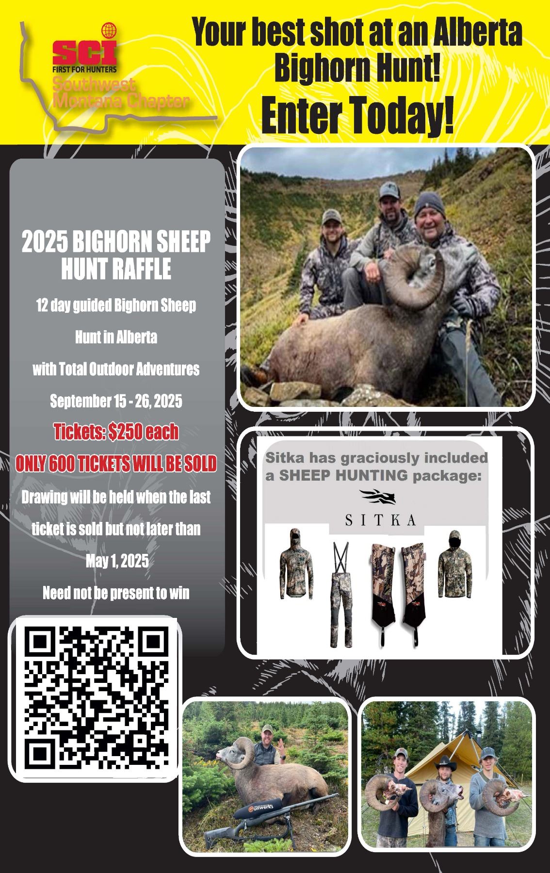 Hunting Package Raffle 2025 ALBERTA BIGHORN SHEEP HUNT RAFFLE AND SITKA SHEEP HUNTING PACKAGE