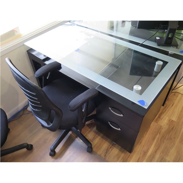Black Office Desk w/ 2 Drawers 50" x 24" x 27"H w/ Rolling Armchair