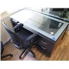Image 1 : Black Office Desk w/ 2 Drawers 50" x 24" x 27"H w/ Rolling Armchair
