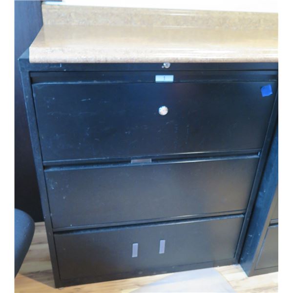 Black Metal 3-Drawer Lateral Filing Cabinet 36" x 40"H