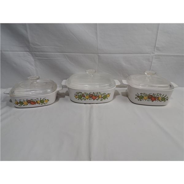 3 "Harvest" Pattern  Corning Ware Dishes with Lids