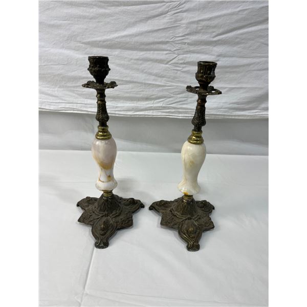 Marble Like Candle Sticks with Brass