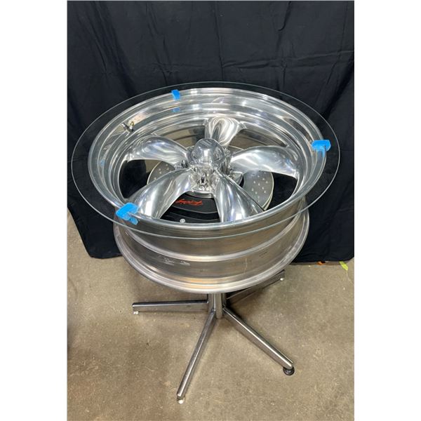 Unique American Racing Tire Rim Table With Glass Top - Sunrise Estate ...