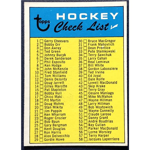 1968-69 TOPPS CHECKLIST