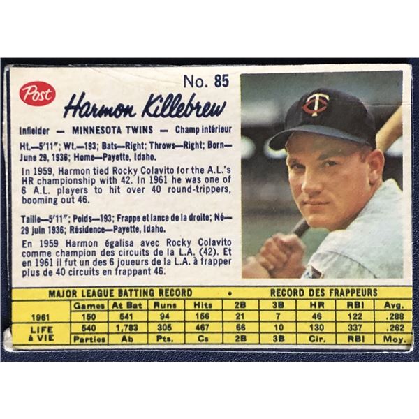 1962 POST CEREAL HARMON KILLEBREW (HOF)