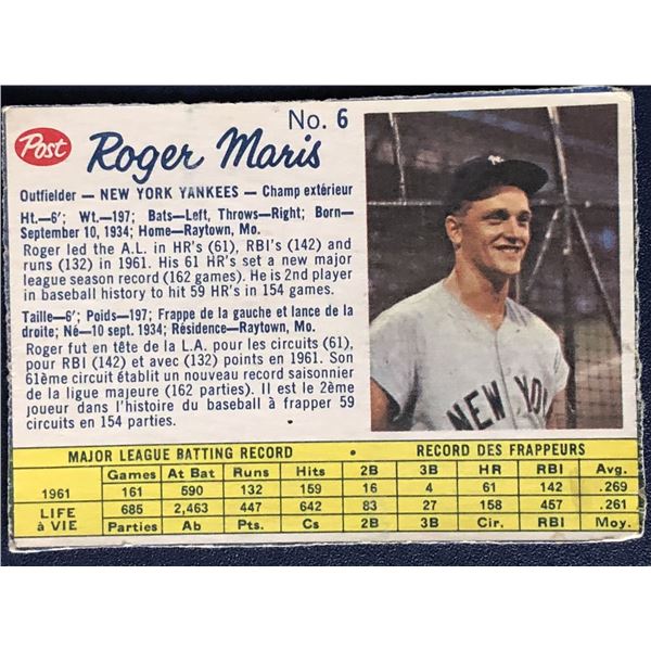 1962 POST CEREAL ROGER MARIS