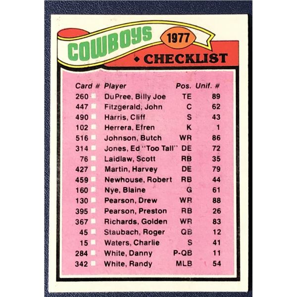 1977 TOPPS COWBOYS CHECKLIST